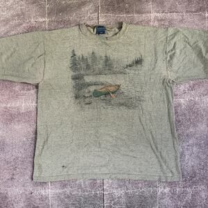 Men's Vintage 90's Harborside Nature Canoe Mountain Tree Gray T Shirt Tee Sz L